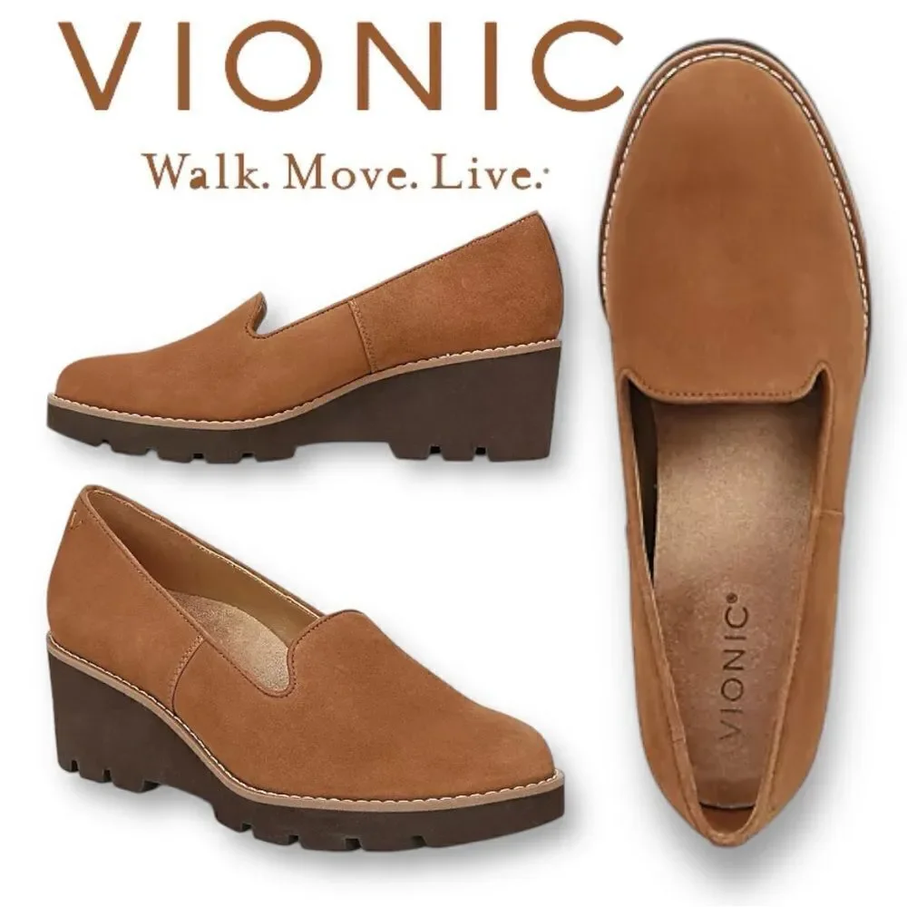 VIONIC Women’s Water Repellent Suede Willa Wedges in the Size 9.5M in Toffee